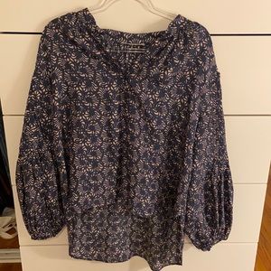 Apiece Apart Navy and White Printed Balloon-Sleeve Blouse